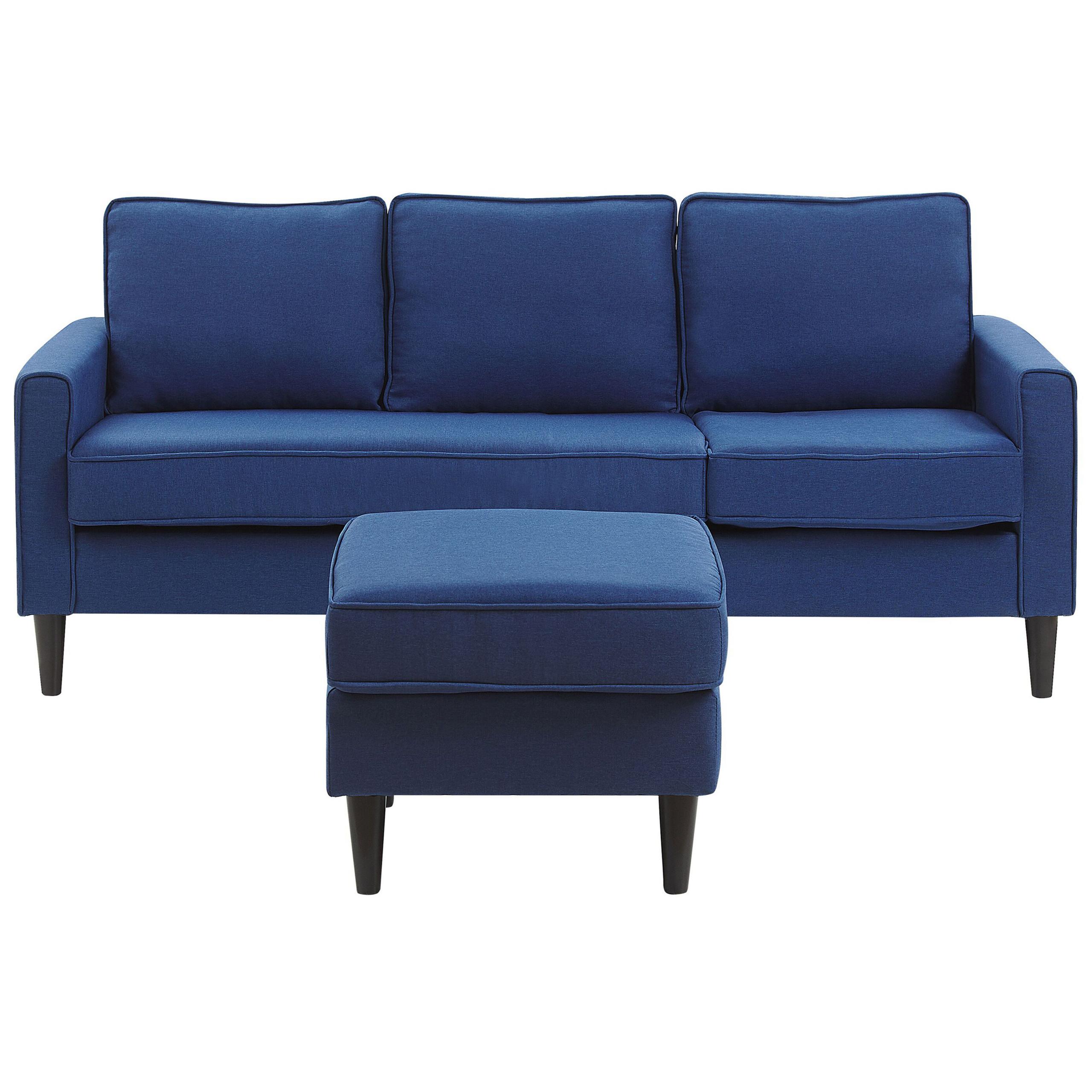 3-SITZER-SOFA mit Ottomane Polsterbezug Blau Avesta - Dunkelblau, Textil (186/85/131cm) - Beliani