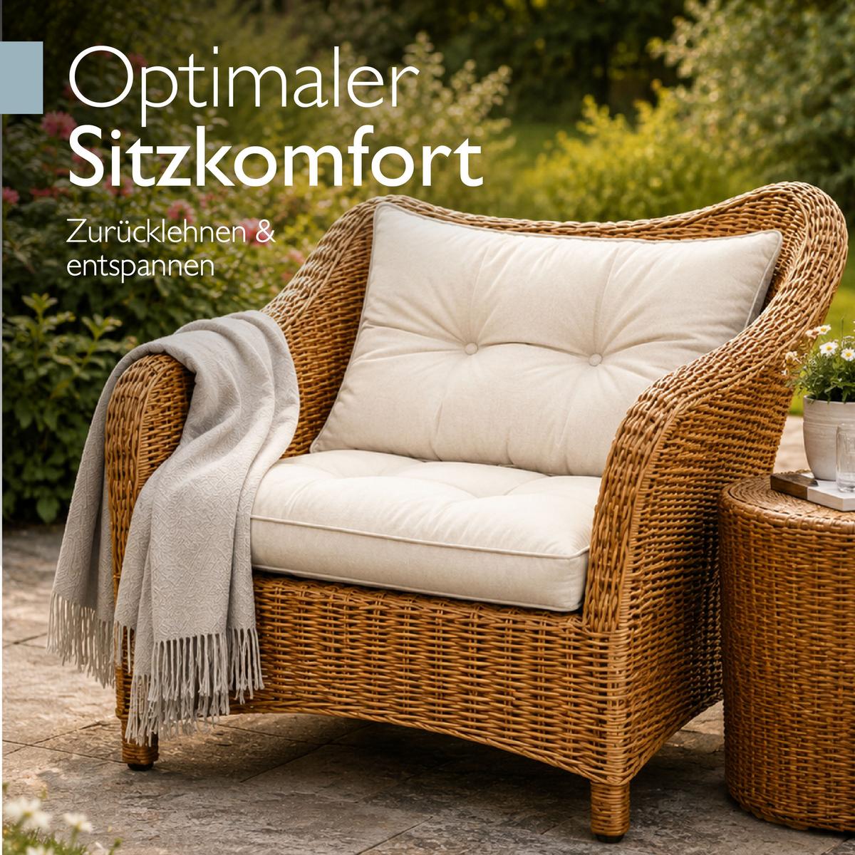 LOUNGEKISSEN Xluna Sitz 60x60x10cm mit Rücken 60x40x12cm Natur (2tlg) - Naturfarben, Textil (60/60cm) - Beautissu 