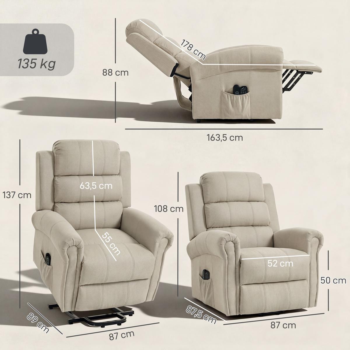 RELAXSESSEL Polyester Metall Beige - Beige/Schwarz, Textil/Metall (87/108/87.5cm) - HOMCOM