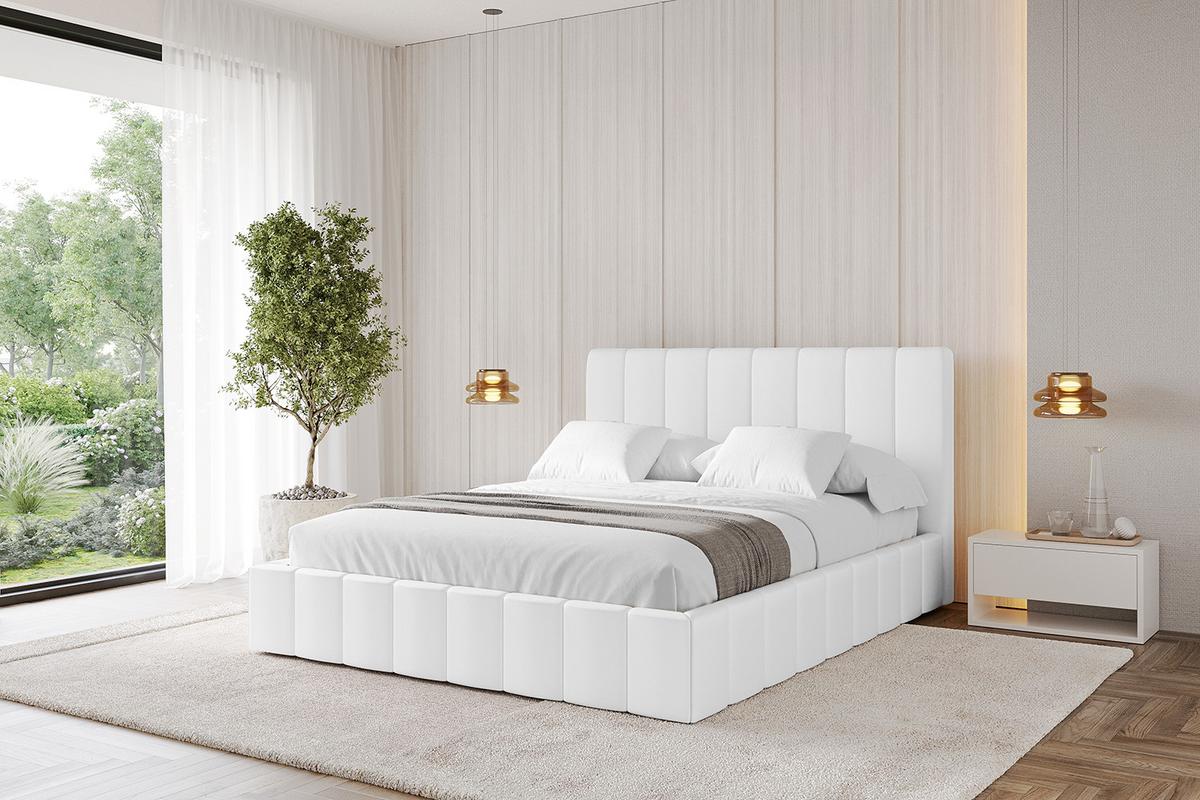 POLSTERBETT mit Bettkasten und Lattenrost, Boxbett ohne Matratze - FINO 180x200 Weiß Kunstleder - Weiß Hochglanz, Holzwerkstoff/Textil (180/200cm) - ALTDECOR