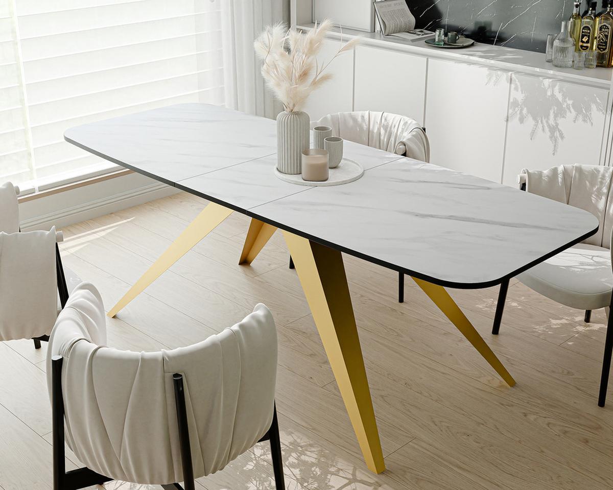 AUSZIEHTISCH FENTO 160/80/76 cm, Gold / Bianco (Weiß) - Perlmutt/Goldfarben, Holzwerkstoff/Metall (80/160/76cm) - Idohome