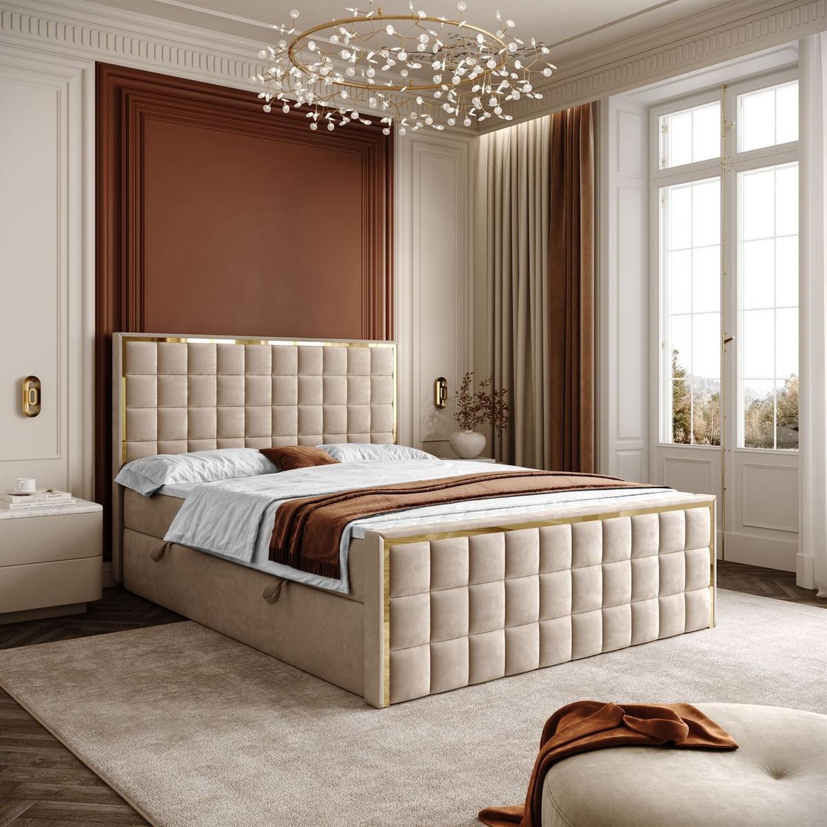 BOXSPRINGBETT ISADORA II GOLD mit Bettkasten und Topper 160x200 cm Royal Velvet 170 - Beige, Textil - Lookway