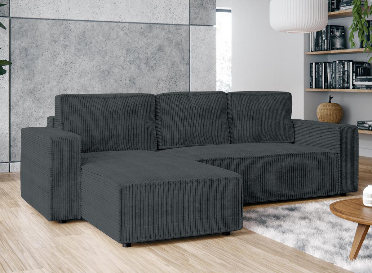 ECKSOFA L Form Aydin Grau 258/169/85 cm Cord Universal mit Schlaffunktion - Schwarz/Grau, Kunststoff/Textil (258/169cm) - AX Living