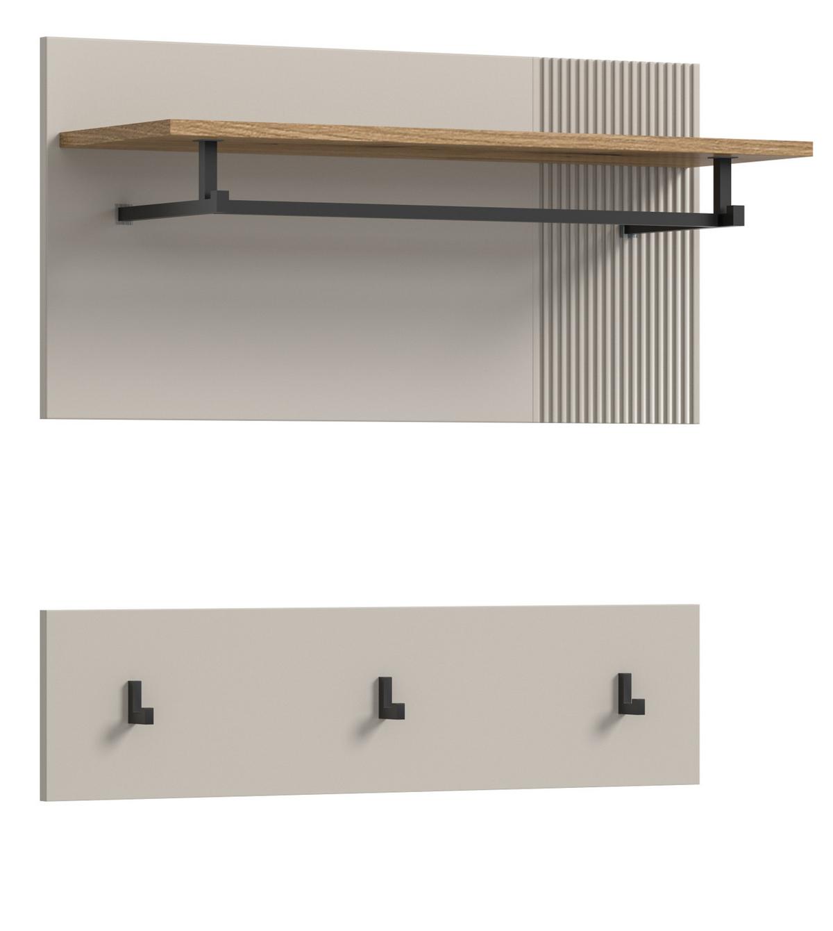 GARDEROBENPANEEL Kaschmir Sand und Eiche Evoke, Wandgarderobe Set 2-teilig 80 cm - Kaschmir/Eichefarben, Holzwerkstoff/Metall (80/80/28cm) - Inn.Furn