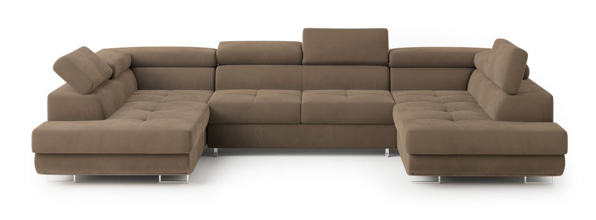 WOHNLANDSCHAFT RAGGIO Beige Velours-Stoff mit Schlaffunktion - Beige, Holz (336/90/202cm) - MASSENO