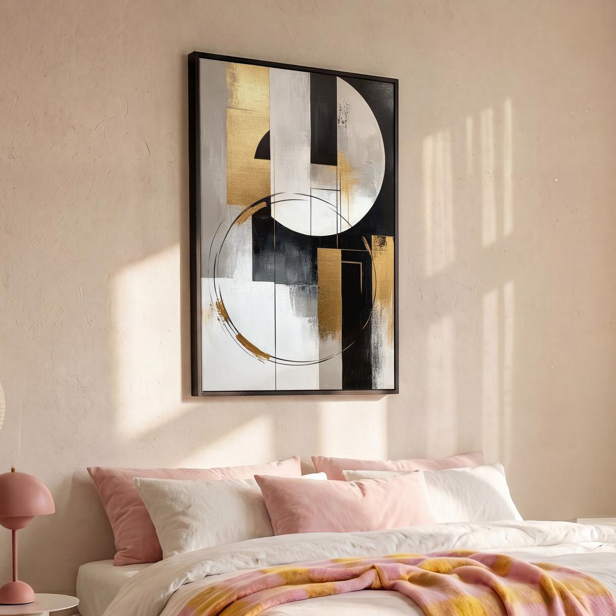 LEINWAND Bilder mit Rahmen - Abstrakt - Gold - Silber - Formen - Ästhetik - 100x150 - Multicolor, Textil (100/150cm) - MuchoWow