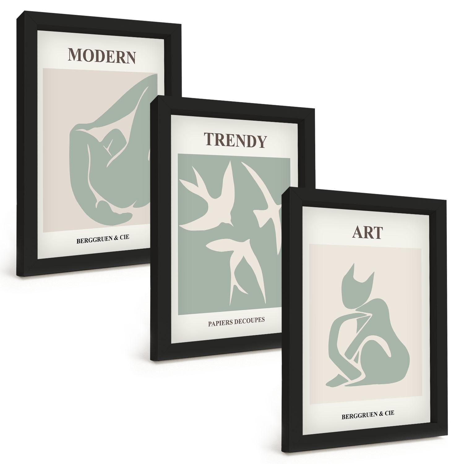BILDER SET 3er Set - 20x30 cm Schwarzer Rahmen - Matisse abstrakte Figuren - Schwarz, Kunststoff (20/30cm) - TULUP