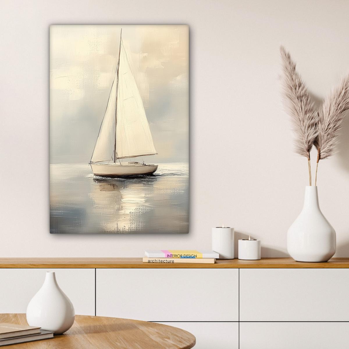 LEINWANDBILD Segelschiff - Meer - Bewölkt Wanddeko 40x60 cm - Creme, Textil (40/60cm) - MuchoWow