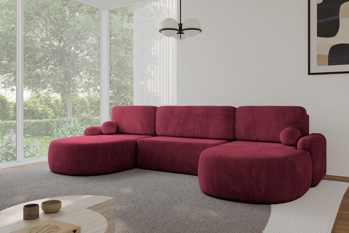 WOHNLANDSCHAFT mit Schlaffunktion und Bettkasten LIRA-U - 335x172x89 Bordeauxrot - Bordeaux, Holzwerkstoff/Textil (335/89/172cm) - ALTDECOR