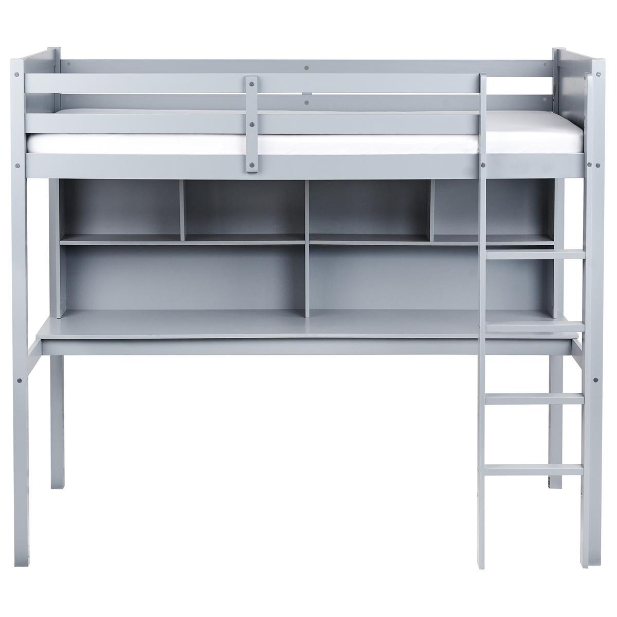 HOCHBETT MIT SCHREIBTISCH 90x200 cm Grau Foucamont - Grau, Holz (90/200cm) - Beliani