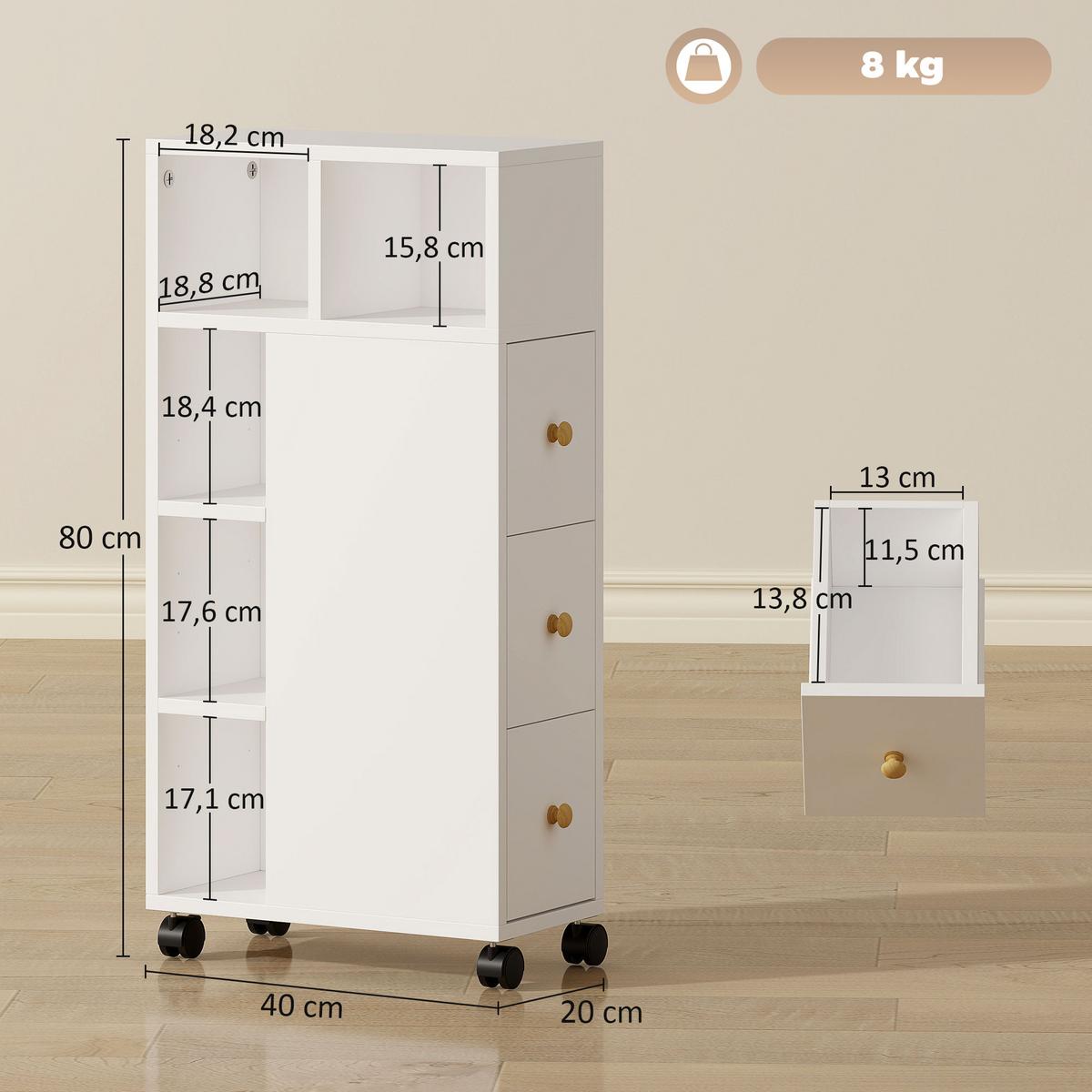 BADEZIMMERSCHRANK Spanplatte Weiß - Weiß, Holzwerkstoff (20/80/40cm) - HOMCOM