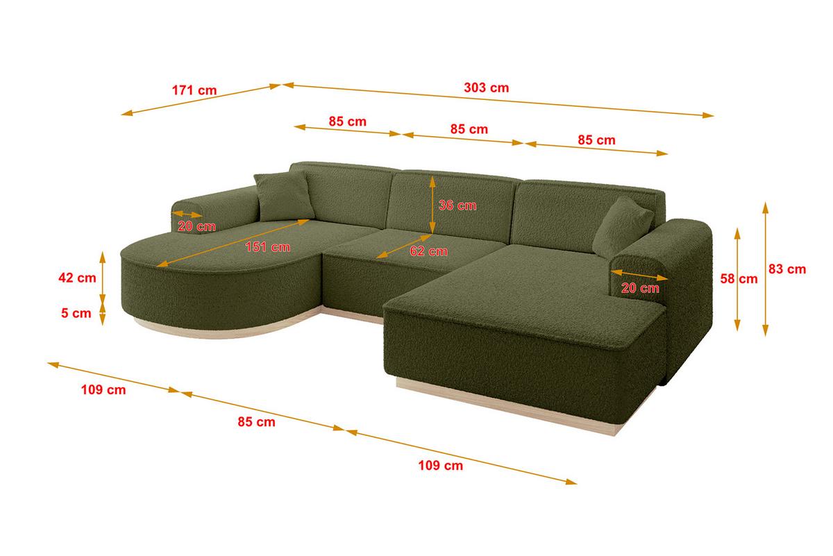 WOHNLANDSCHAFT ARRIO-U1 303x171x83 cm Olivgrün - Olivgrün, Holzwerkstoff/Textil (303/83/171cm) - ALTDECOR