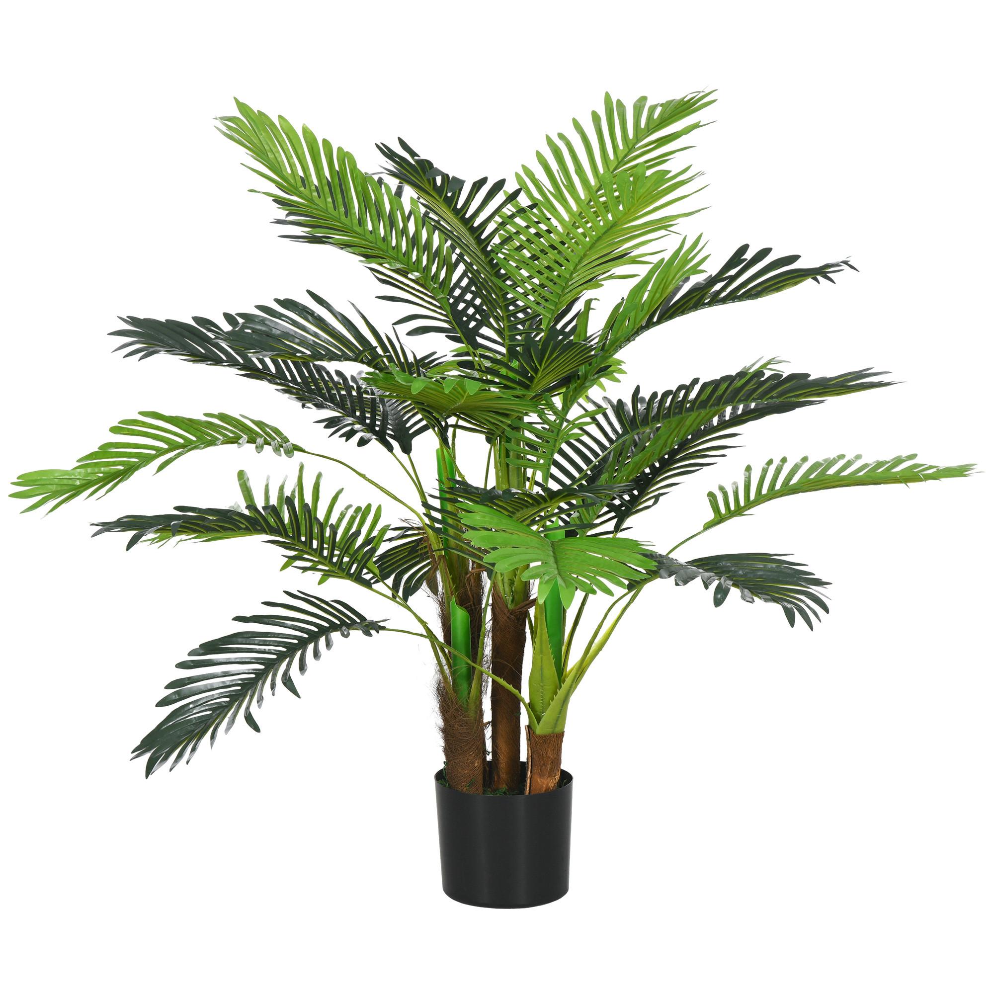 KÜNSTLICHE Pflanzen, Kunst Palme, 100 cm Kunstpflanze mit 27 Zweige Grün - Grün, Kunststoff (100cm) - HOMCOM