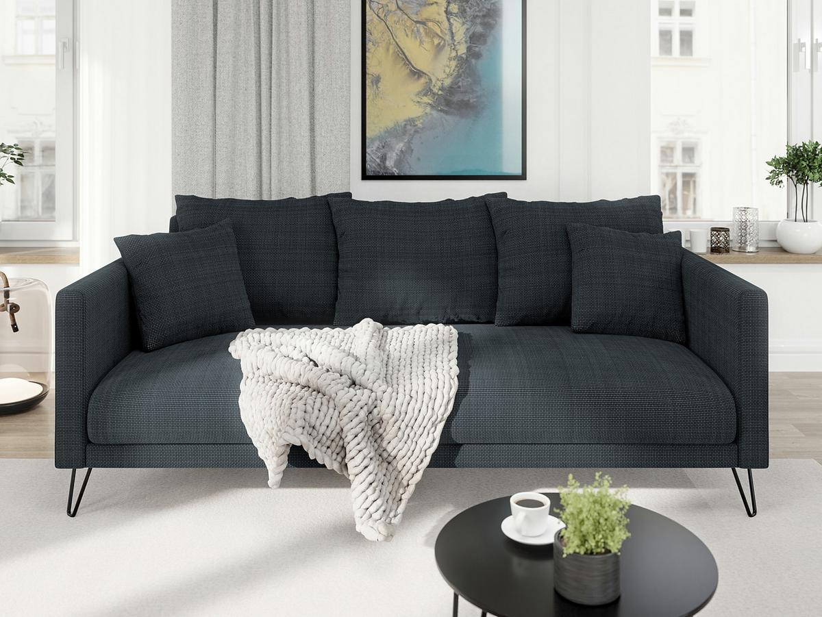 3-SITZER-SOFA Harmony Graphit Chenille - Graphitfarben/Schwarz, Textil/Metall (200/85/100cm) - S-Style Möbel