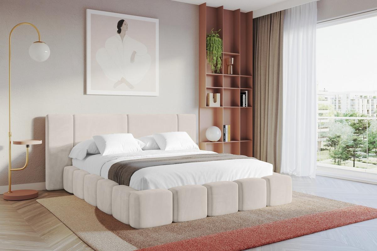 POLSTERBETT mit Bettkasten und Lattenrost, Boxbett ohne Matratze - NILO 160x200 Beige - Ecru, Holzwerkstoff/Textil (160/200cm) - ALTDECOR