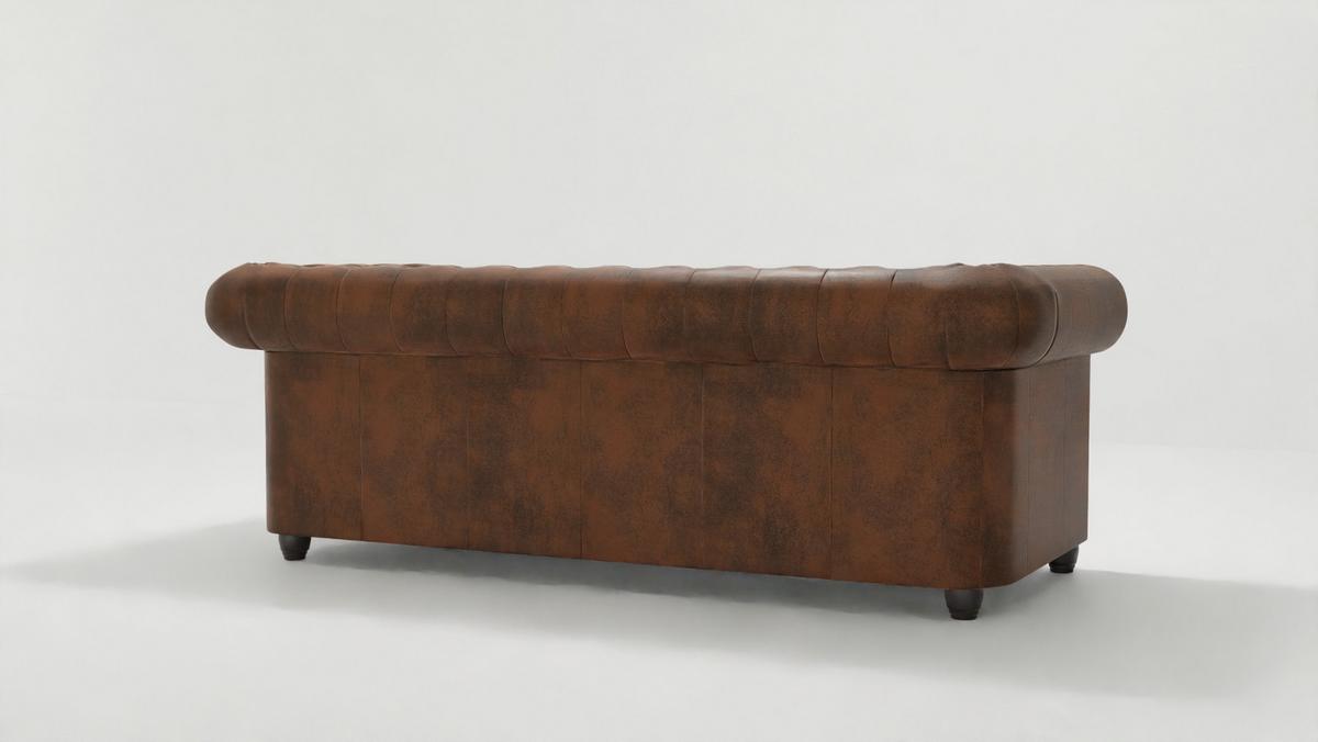 CHESTERFIELD-SOFA 3-sitzer Flux Braun Microfaser Vintageoptik - Braun, Holz/Textil (203/72/86cm) - S-Style Möbel