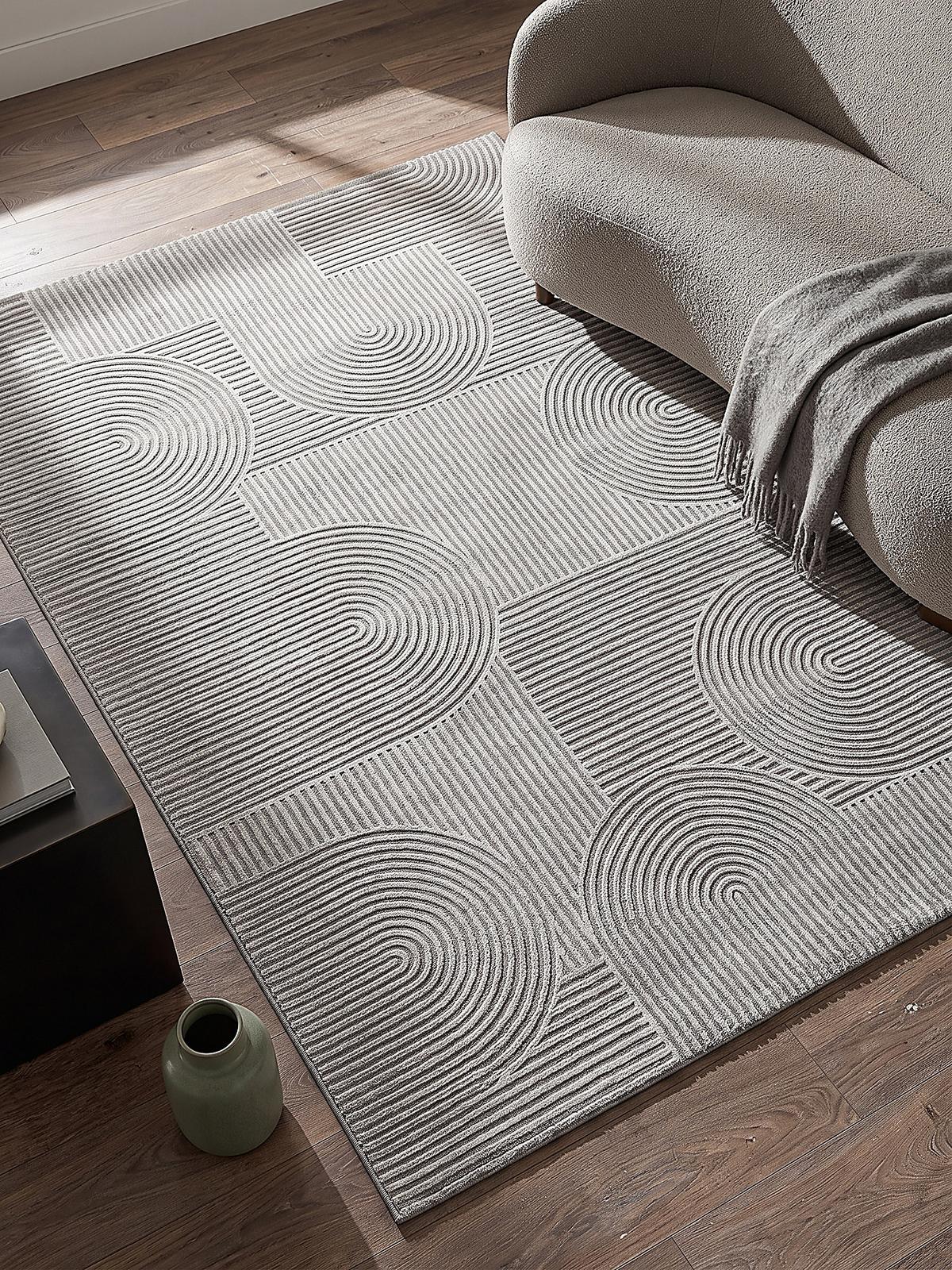 TEPPICH Kurzflor ERESMA Geometrisch Polyester Grau 140 x 200 cm - Grau, Textil (140/200cm) - KADIMA DESIGN