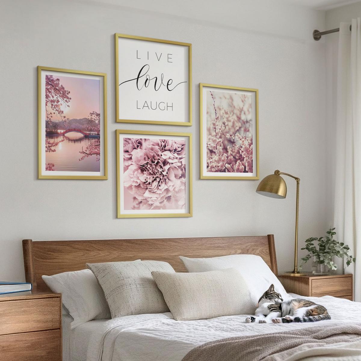 BILDER SET 4er Set - 50x50 cm & 40x60 cm Goldrahmen - Blumenbrücke – Lebensinspiration - Goldfarben, Kunststoff (50/50cm) - TULUP