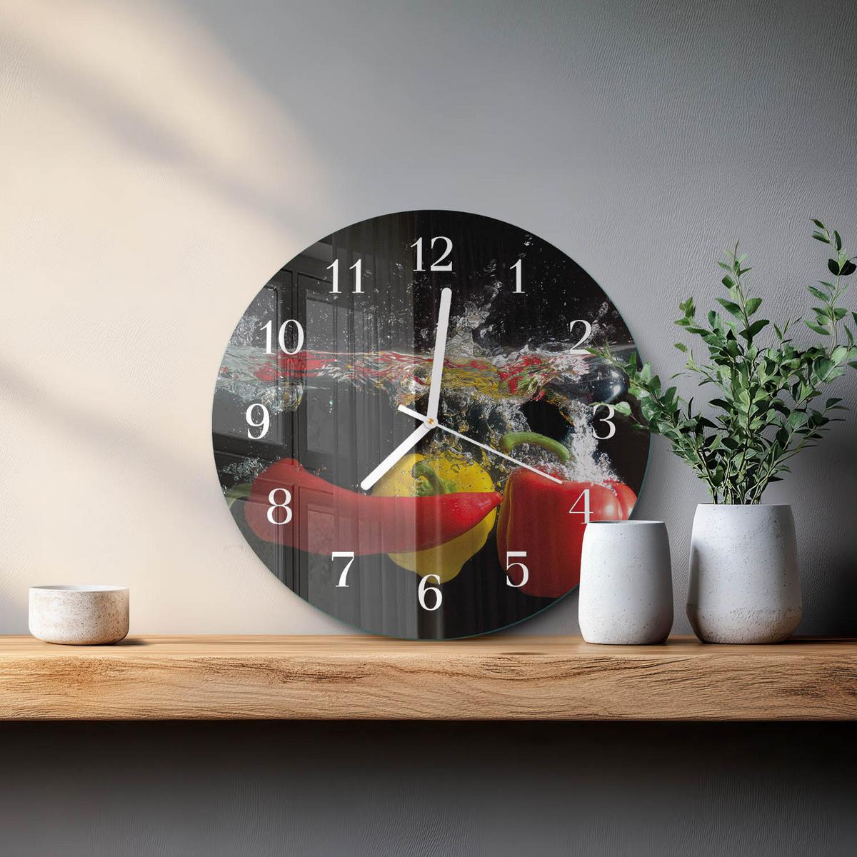 WANDUHR aus Glas Ø30 cm - Pfeffer - Schwarz, Glas (30/30/0.4cm) - TULUP