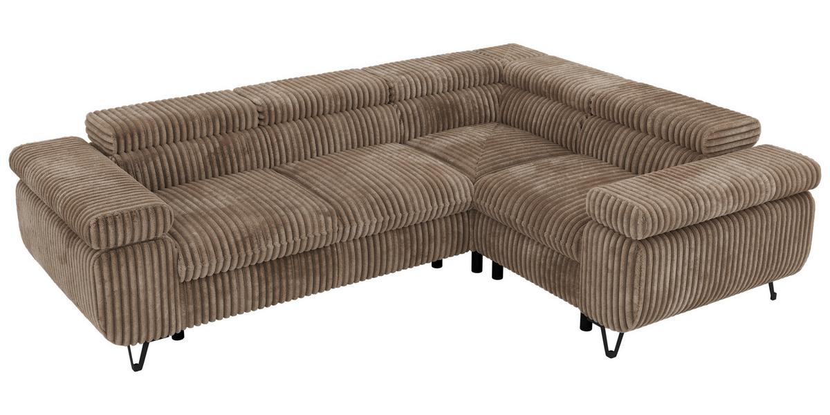 ECKSOFA ORSO L Braun Cord - Rechts Seite - Schwarz/Braun, Textil/Metall (268/197cm) - MKS