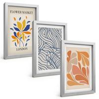 BILDER SET 3er Set - 20x30 cm Silberner Rahmen - Moderne abstrakte Blumen - Silberfarben, Kunststoff (20/30cm) - TULUP