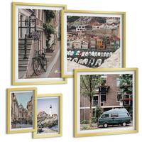 BILDER SET 5er Set - 50x50 cm & 20x30 cm & 40x60 cm Goldrahmen - Elegante Muster auf Steinen - Goldfarben, Kunststoff (40/60cm) - TULUP