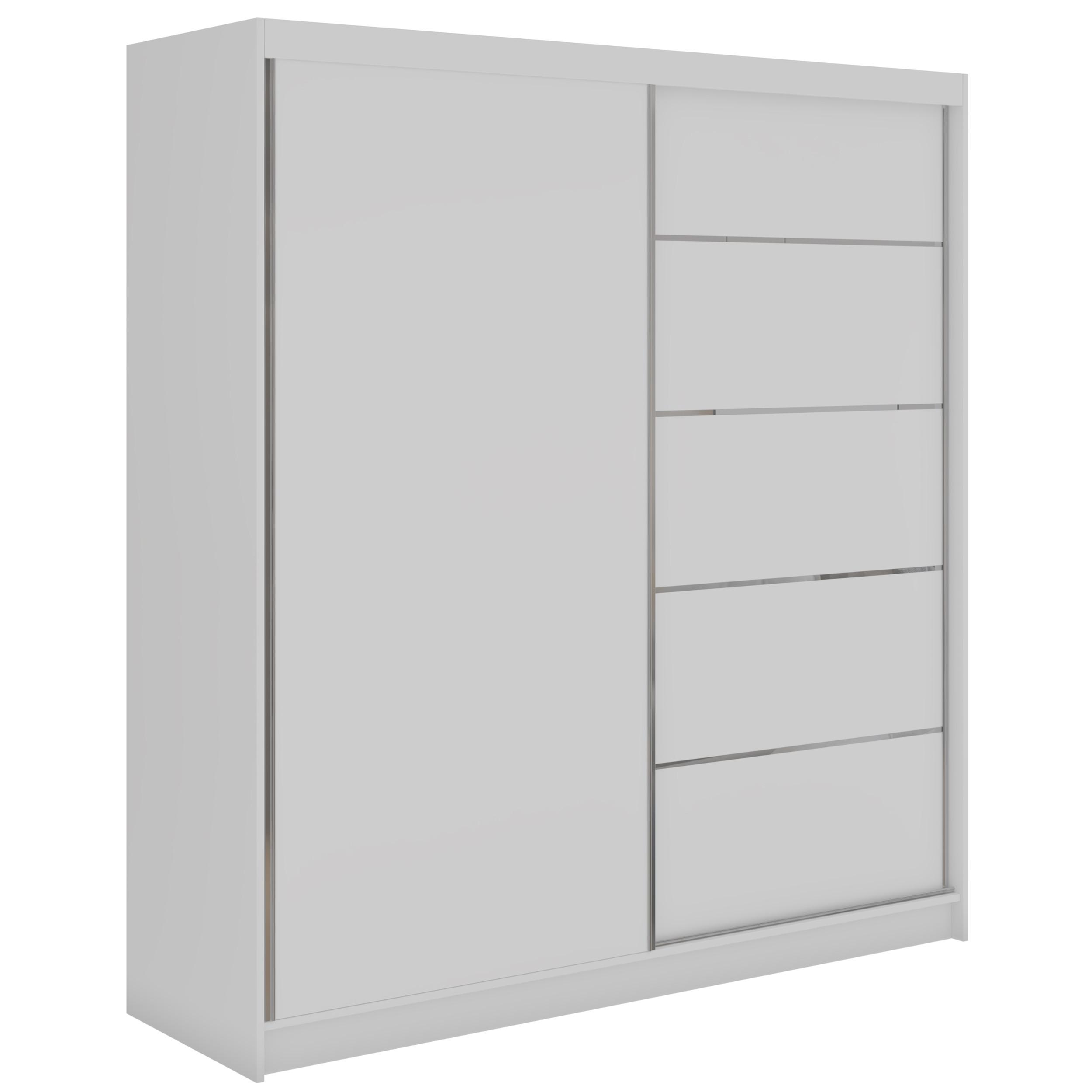 SCHWEBETÜRENSCHRANK mit Schubladen 200 - MACEDONIA - Weiß - Alufarben/Weiß, Holzwerkstoff/Metall (200/216/61cm) - MKS