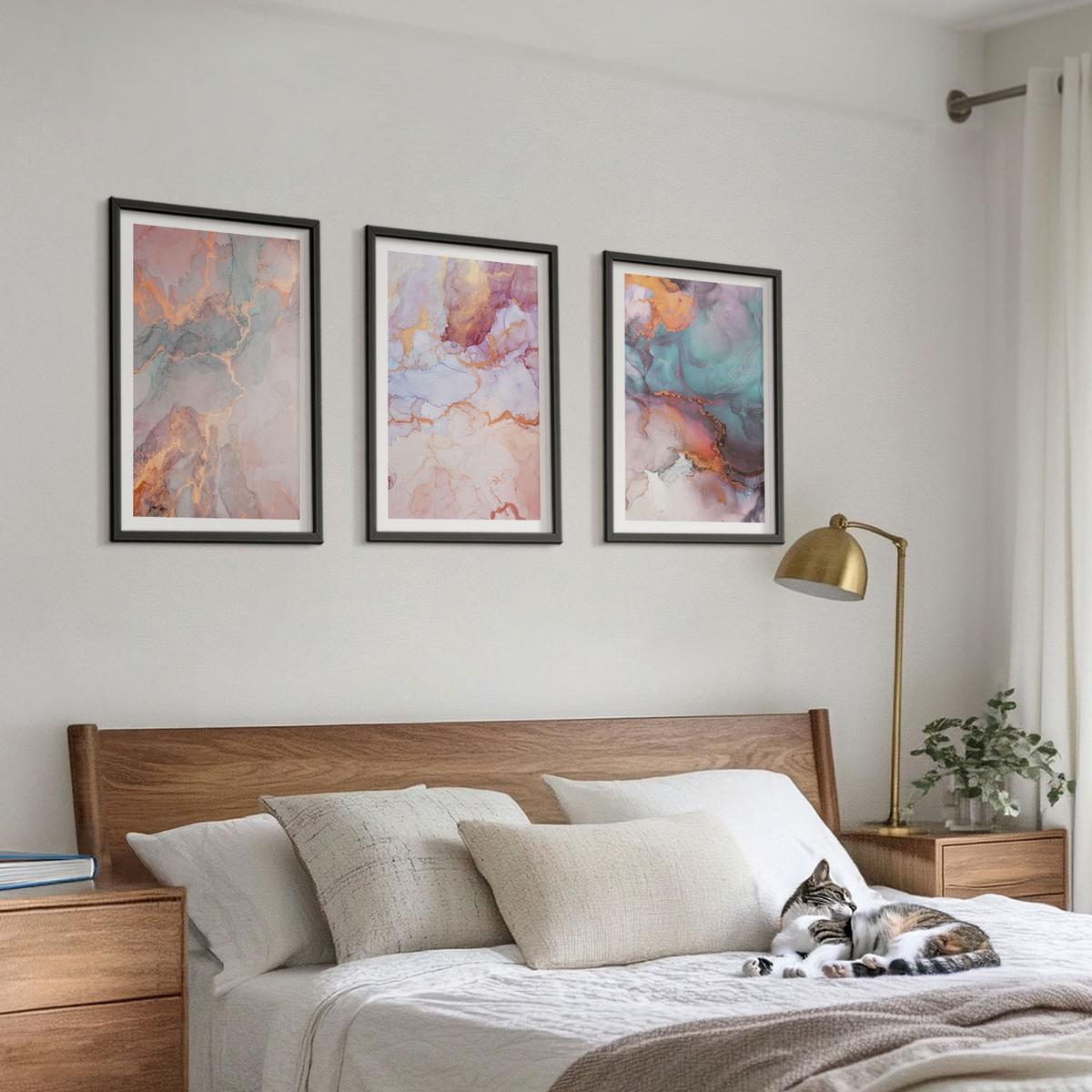 BILDER SET 3er Set - 40x60 cm Schwarzer Rahmen - Abstrakte Pastellmuster - Schwarz, Kunststoff (40/60cm) - TULUP
