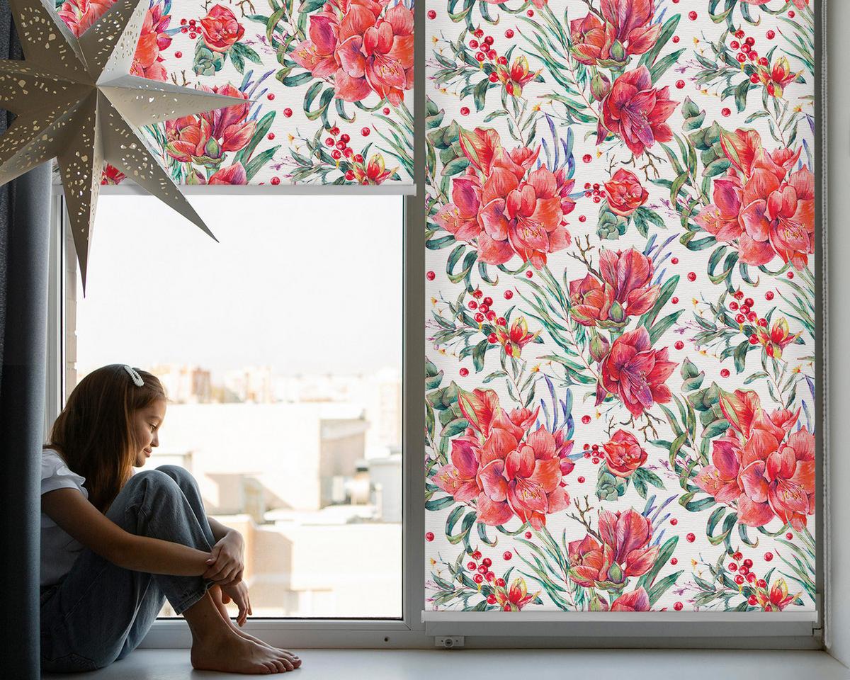 INNENROLLO - Fensterrollo - Rollo - 110x140 cm - Rote Blüten - Rot, Kunststoff (110/140/0.5cm) - TULUP