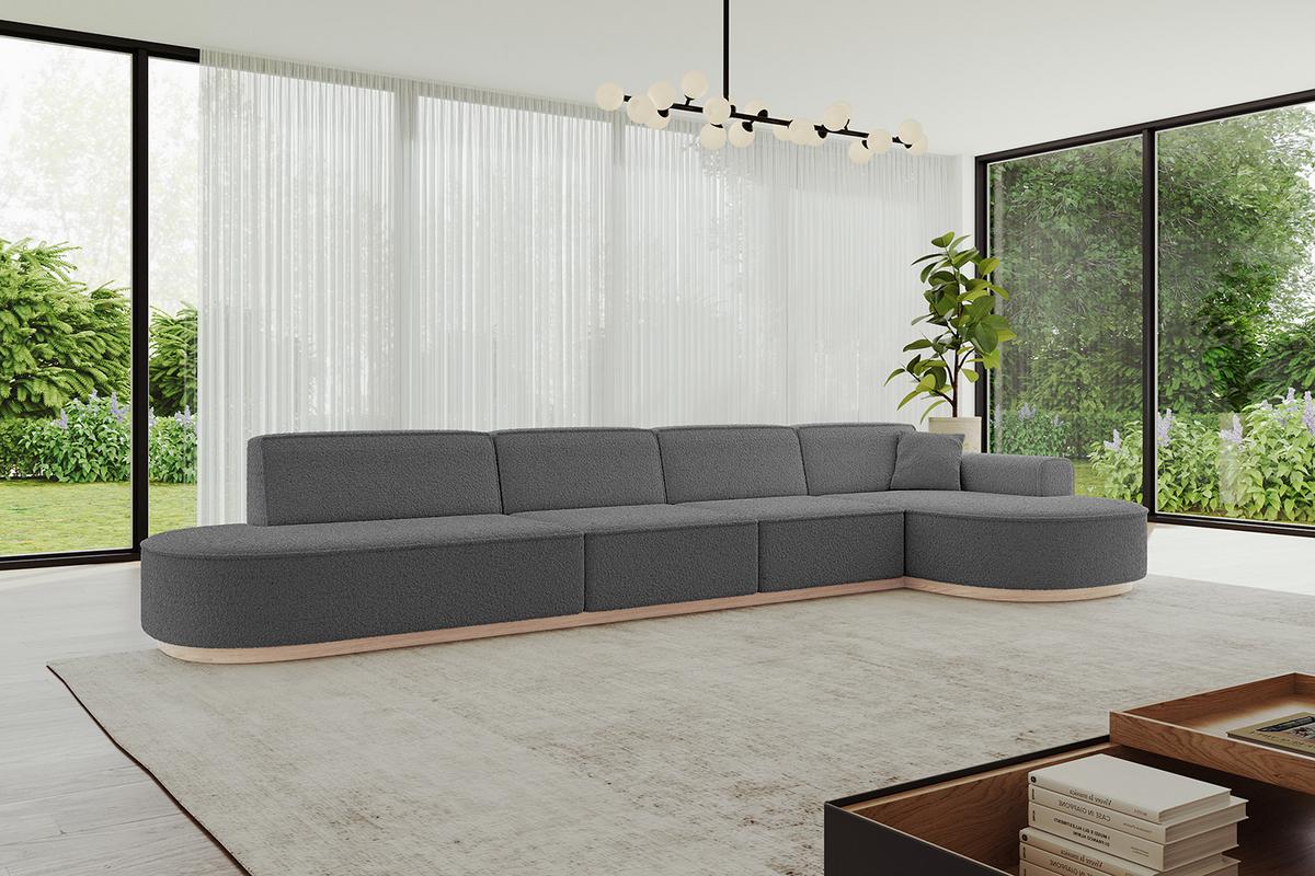 ECKSOFA Ottomane Rechts MARI-L3-v1 - 413x171x83 cm Grau Bouclé - Grau, Holzwerkstoff/Textil (171/413cm) - ALTDECOR