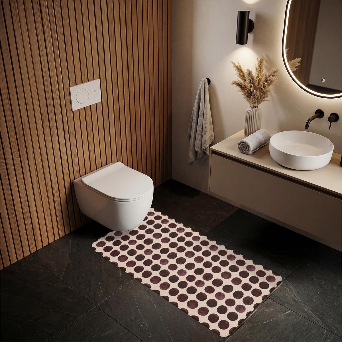 BADEMATTE Polka dots - Muster - Braun 60x120 cm - Bordeaux, Textil (60/120cm) - OnlyWow