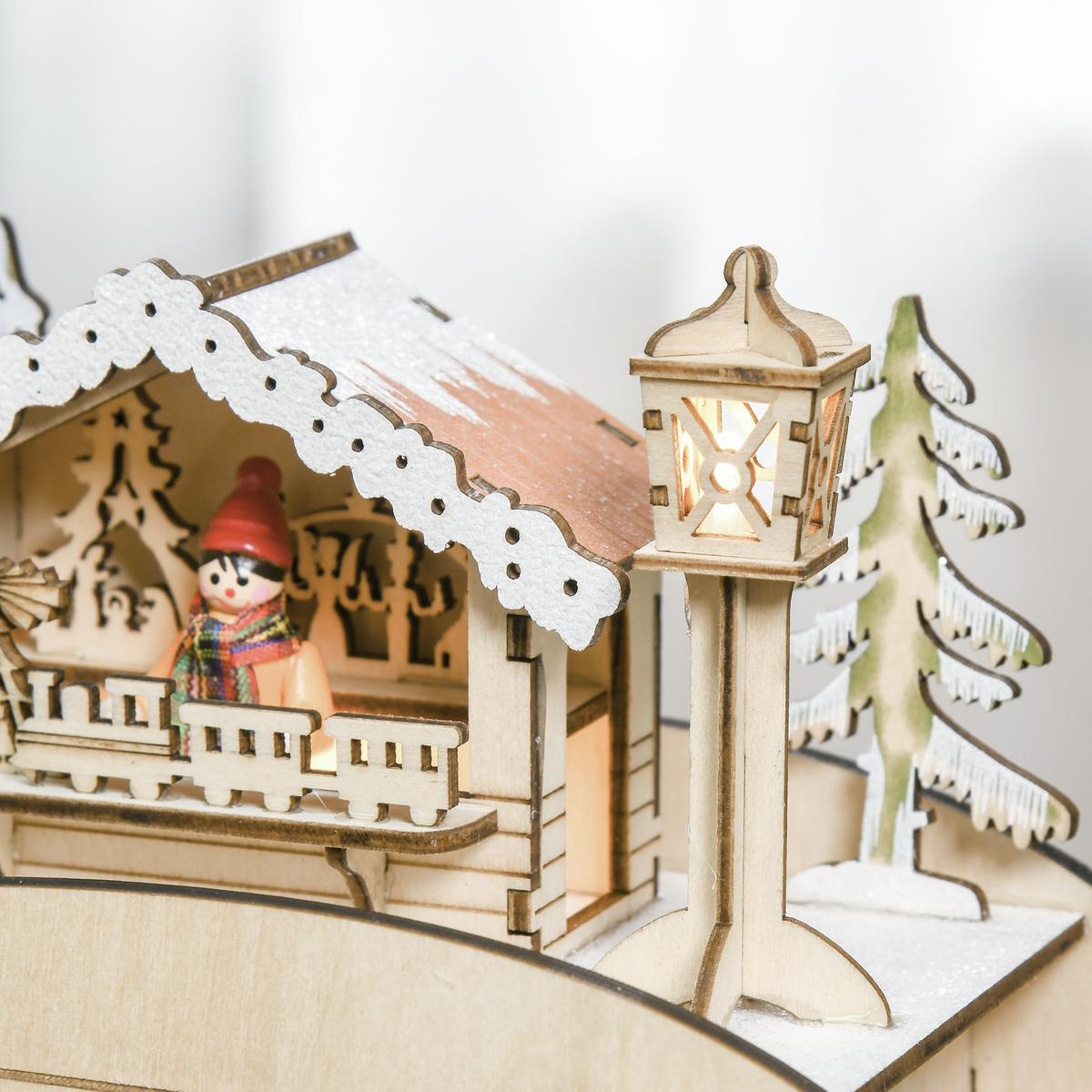 ADVENTSKALENDER Weihnachtskalender 24 Schubladen mit LED Schlitten-From - Naturfarben, Holz (10/31/45cm) - HOMCOM