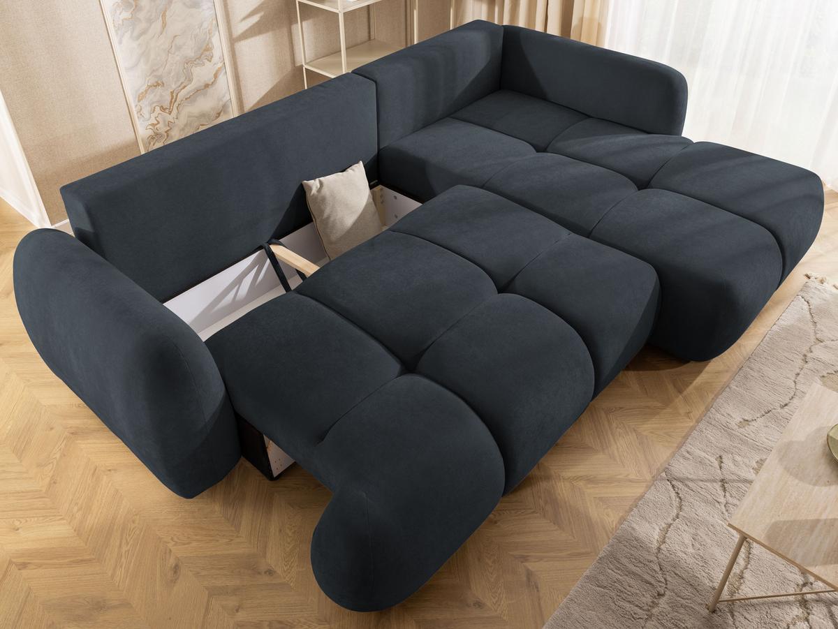 ECKSOFA Loretto aus natürlichem Schwarz Webstoff mit Schlaffunktion, Bettkasten und tiefen Steppungen in Bubble-Optik - Schwarz, Holz/Kunststoff (275/180cm) - S-Style