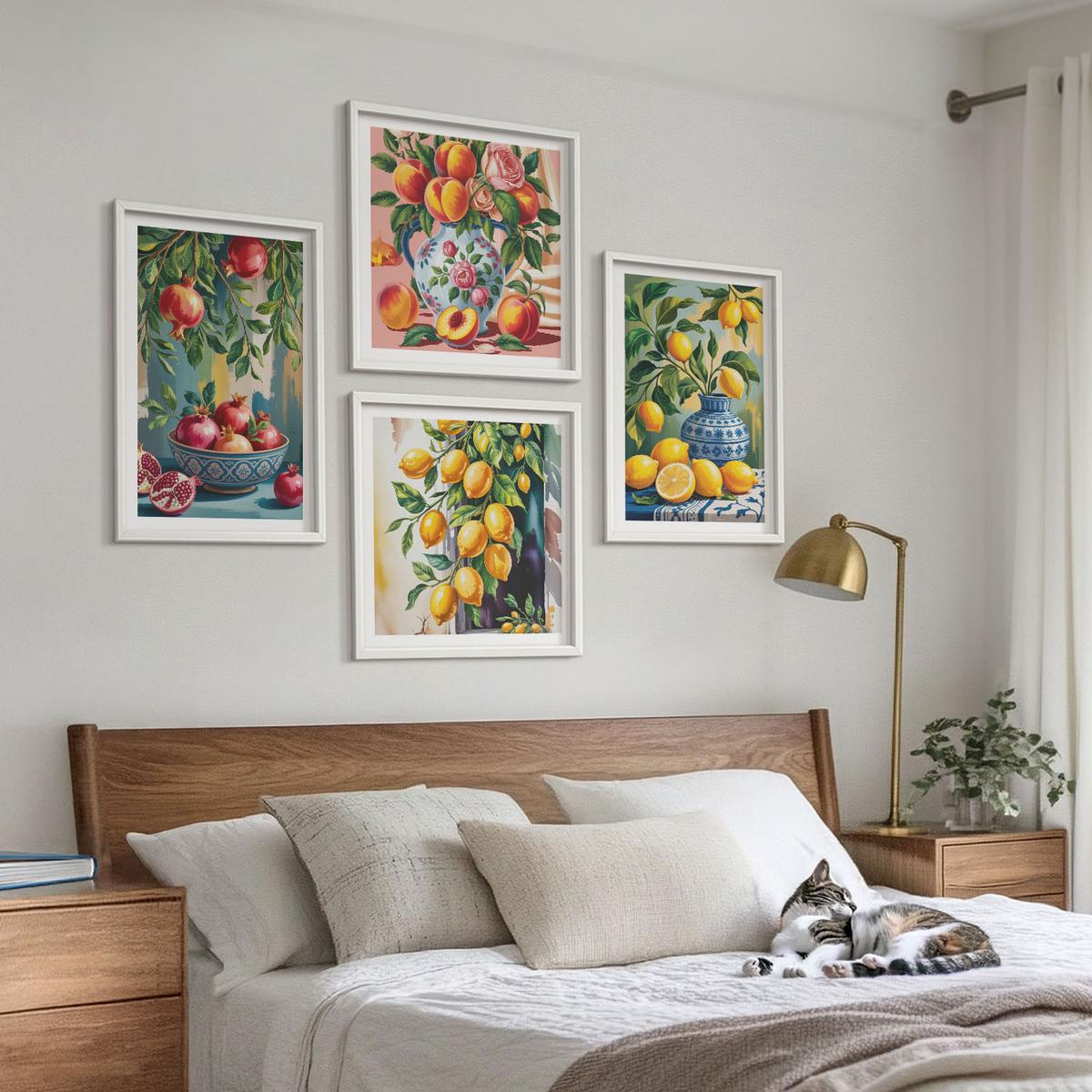 BILDER SET 4er Set - 50x50 cm & 40x60 cm Weißer Rahmen - Fruchtzusammensetzungen - Weiß, Kunststoff (50/50cm) - TULUP