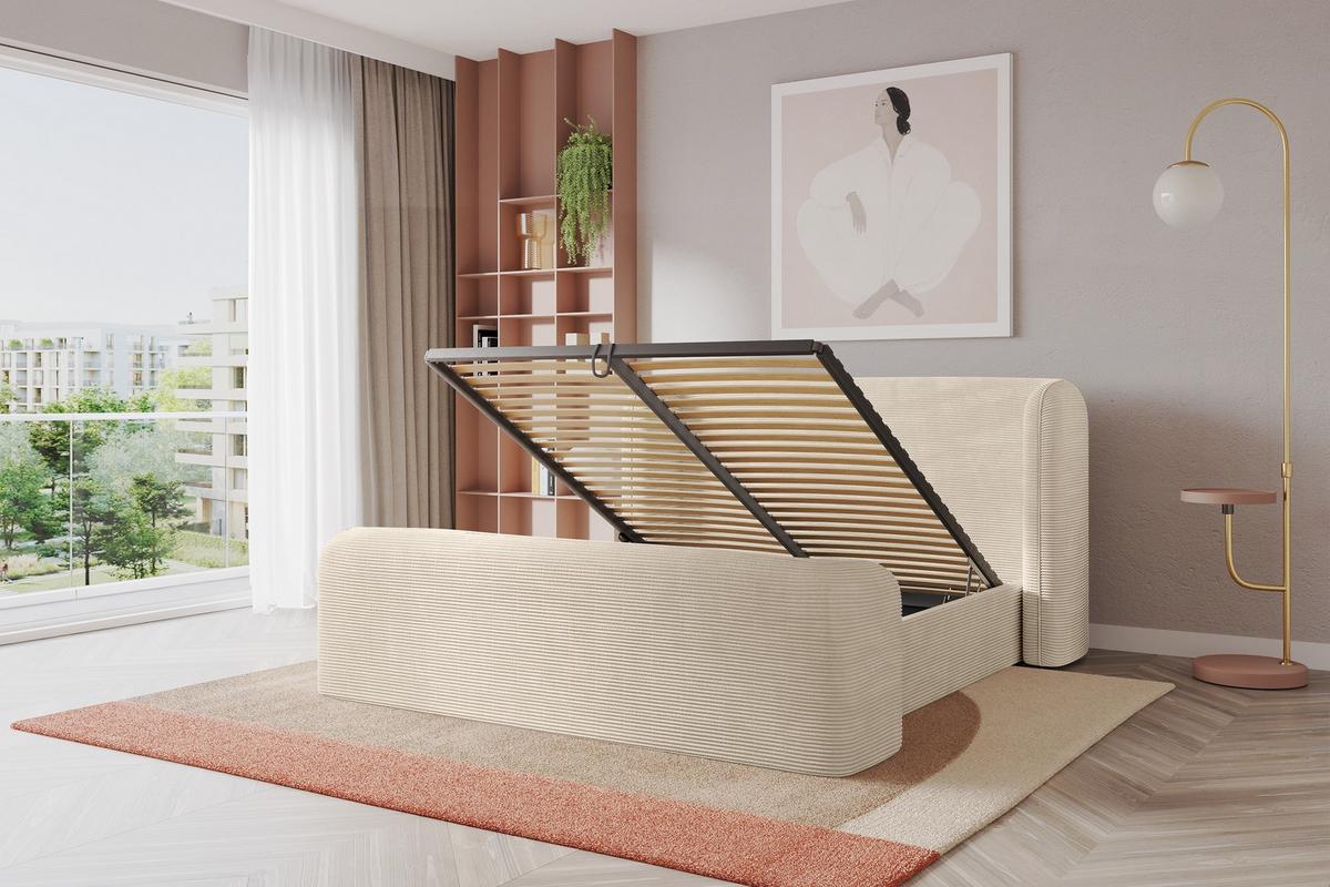 POLSTERBETT mit Bettkasten, Fußteil und Lattenrost, Bett mit Matratze H3/H4 - ESTI-Z 140x200 Beige - Kaschmir, Holzwerkstoff/Textil (140/200cm) - ALTDECOR