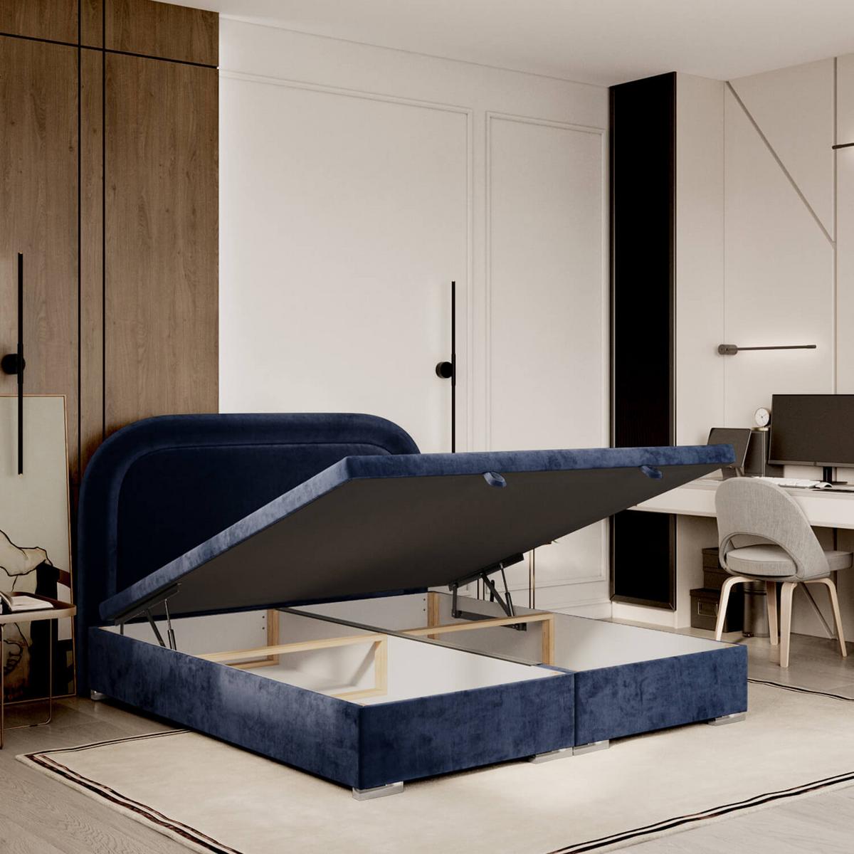 POLSTERBETT Harmony mit Stauraum 120/200 cm Marineblau im Lotta Stoff - Chromfarben/Dunkelblau, Holz/Holzwerkstoff (120/200cm) - AltaBeds