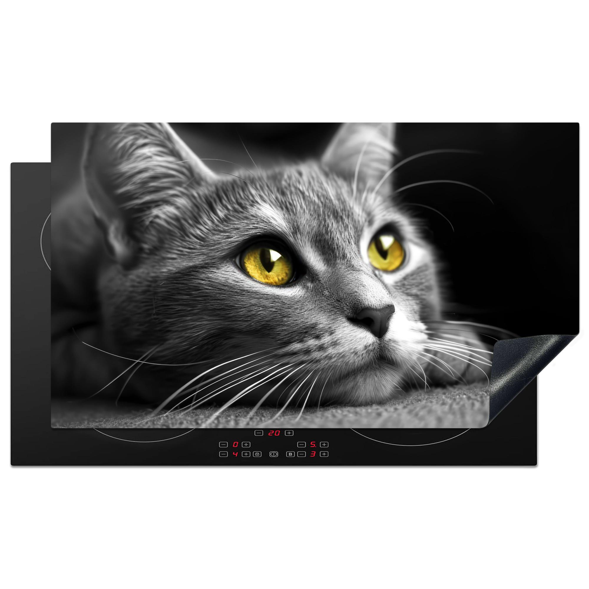 HERDABDECKPLATTE Katze - Grau - Tiere - Katze Induktionsschutz 91.2x52 cm - Grau, Kunststoff (91.2/52/0.2cm) - MuchoWow