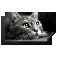 HERDABDECKPLATTE Katze - Grau - Tiere - Katze Induktionsschutz 91.2x52 cm - Grau, Kunststoff (91.2/52/0.2cm) - MuchoWow