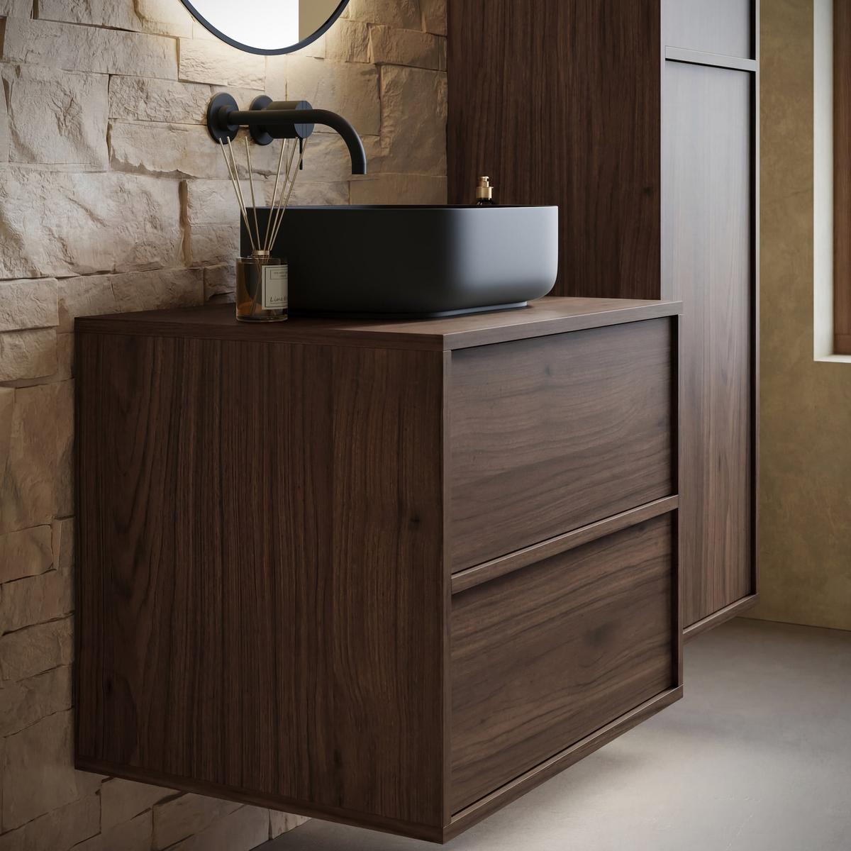 BADMÖBEL-SET Mali 2 Teile Walnuss Braun - 60 x 46 x 54 cm - Eichefarben, Holz (60/54/46cm) - Badplaats