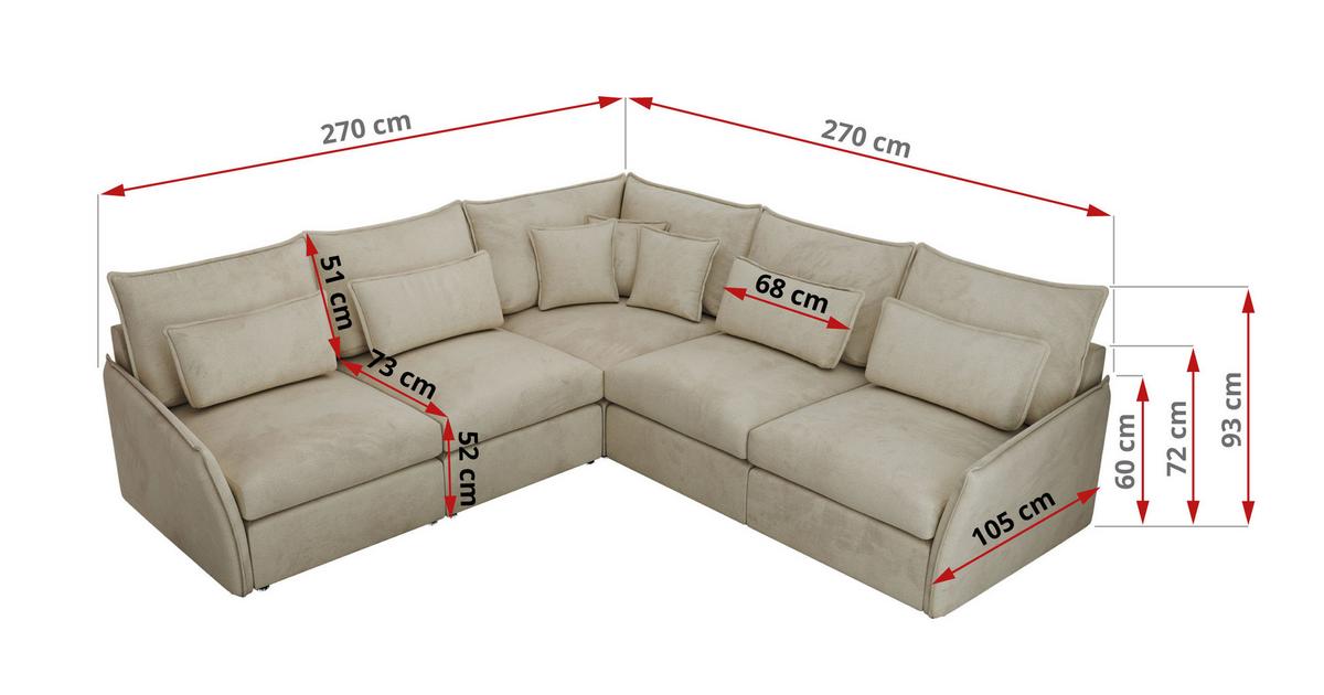 ECKSOFA VERSO L Beige Velvet - Beige/Schwarz, Kunststoff/Textil (270/270cm) - MKS