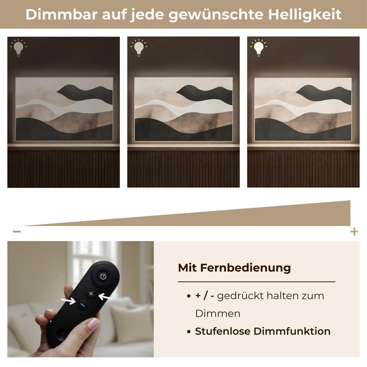 WANDLEUCHTE MIT AKKU Abstrakt - Landschaft - Wellen - Cremefarben 60x40 cm - Graubraun, Holzwerkstoff (60/40/8cm) - OnlyWow