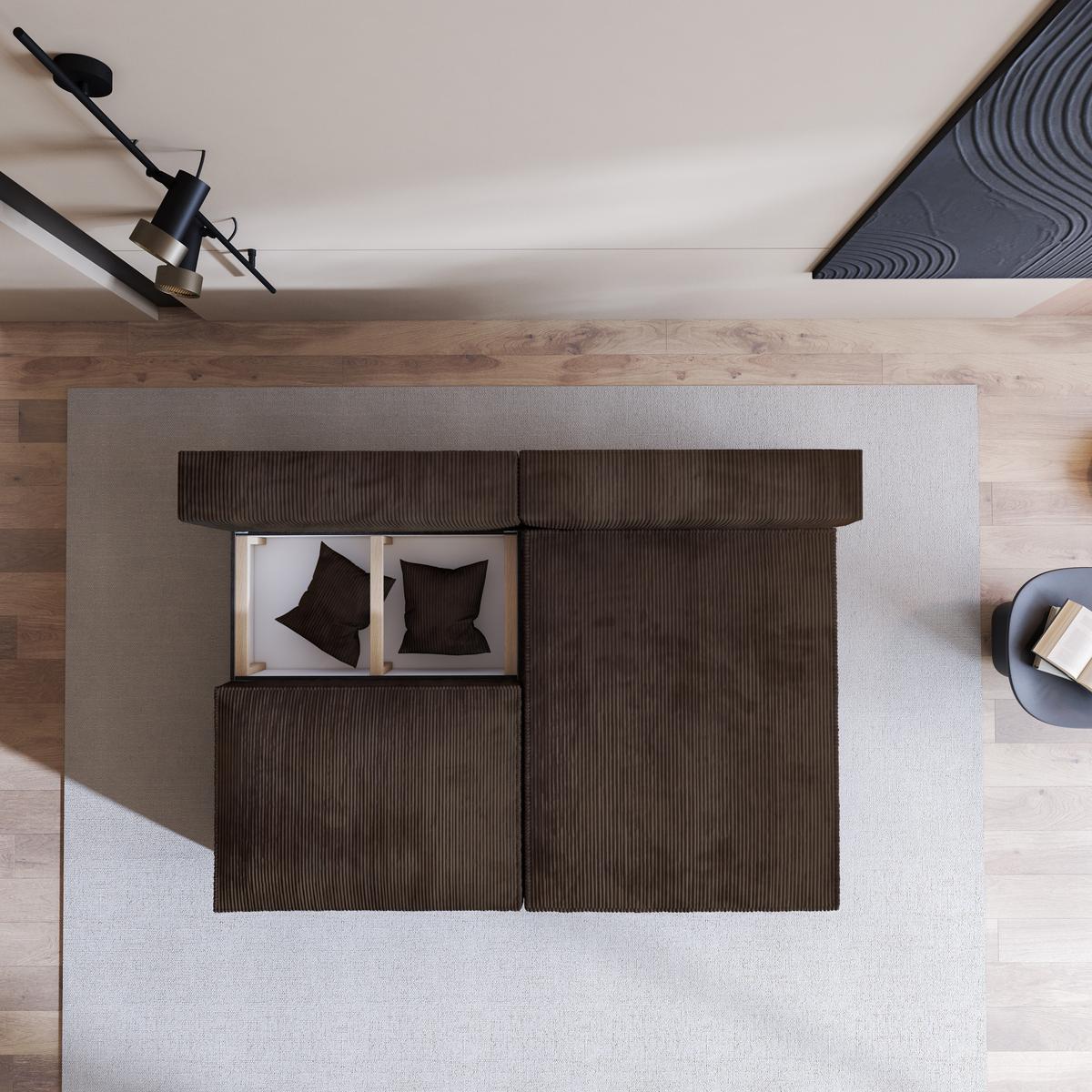 ECKSOFA FIORO P Braun Kordstoff mit Schlaffunktion - Braun/Grau, Holz/Kunststoff (204/148cm) - MASSENO