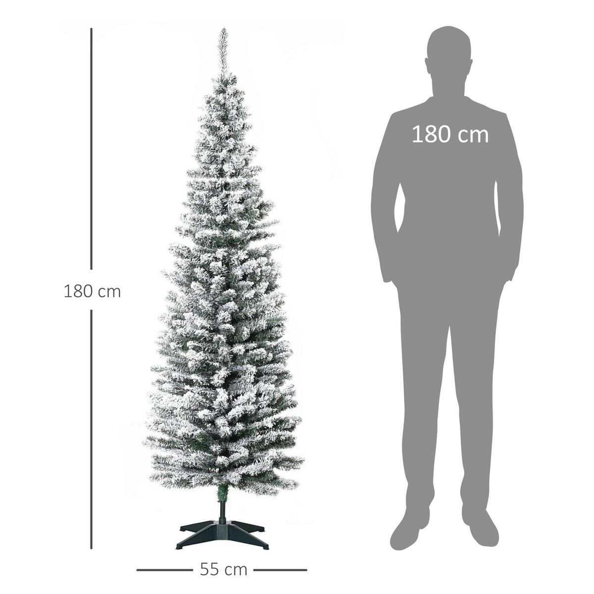 KÜNSTLICHER Weihnachtsbaum, 180 cm Christbaum mit Kunstschnee, Indoor - Grün, Kunststoff/Metall (180cm) - HOMCOM