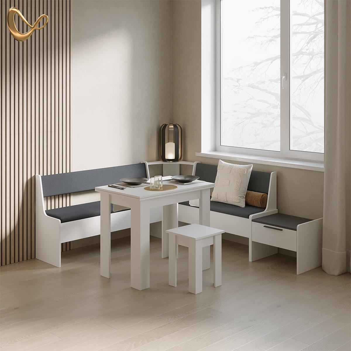 ESSZIMMERBANK Tiberio Weiß 53.5 x 41.1 cm mit 1 Schublade - Weiß, Holzwerkstoff (53.5/45.5/41.1cm) - Livinity®