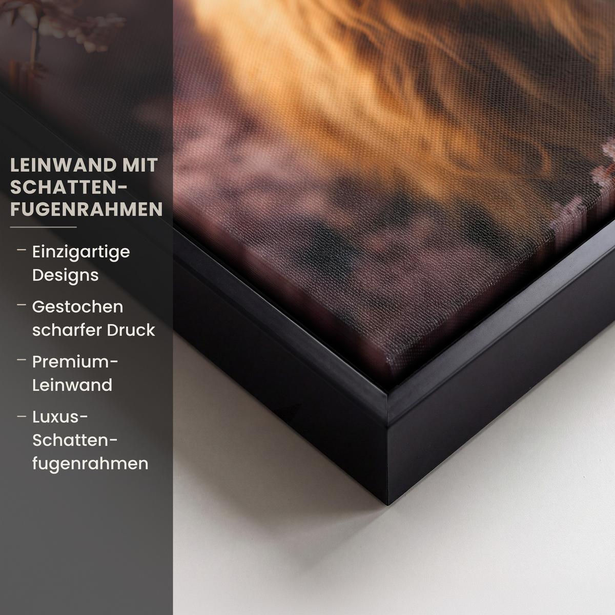 LEINWAND Bilder mit Rahmen - Schottischer Hochländer - Frühling - Hochland - 30x40 - Hellrosa, Textil (30/40cm) - MuchoWow
