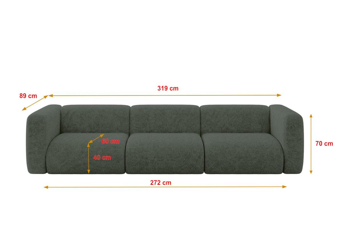MODULARES Sofa 3-SITZER MIRA-S2 319x89x70 Grün cm Velours - Schwarz/Grün, Holzwerkstoff/Kunststoff (319/70/89cm) - ALTDECOR