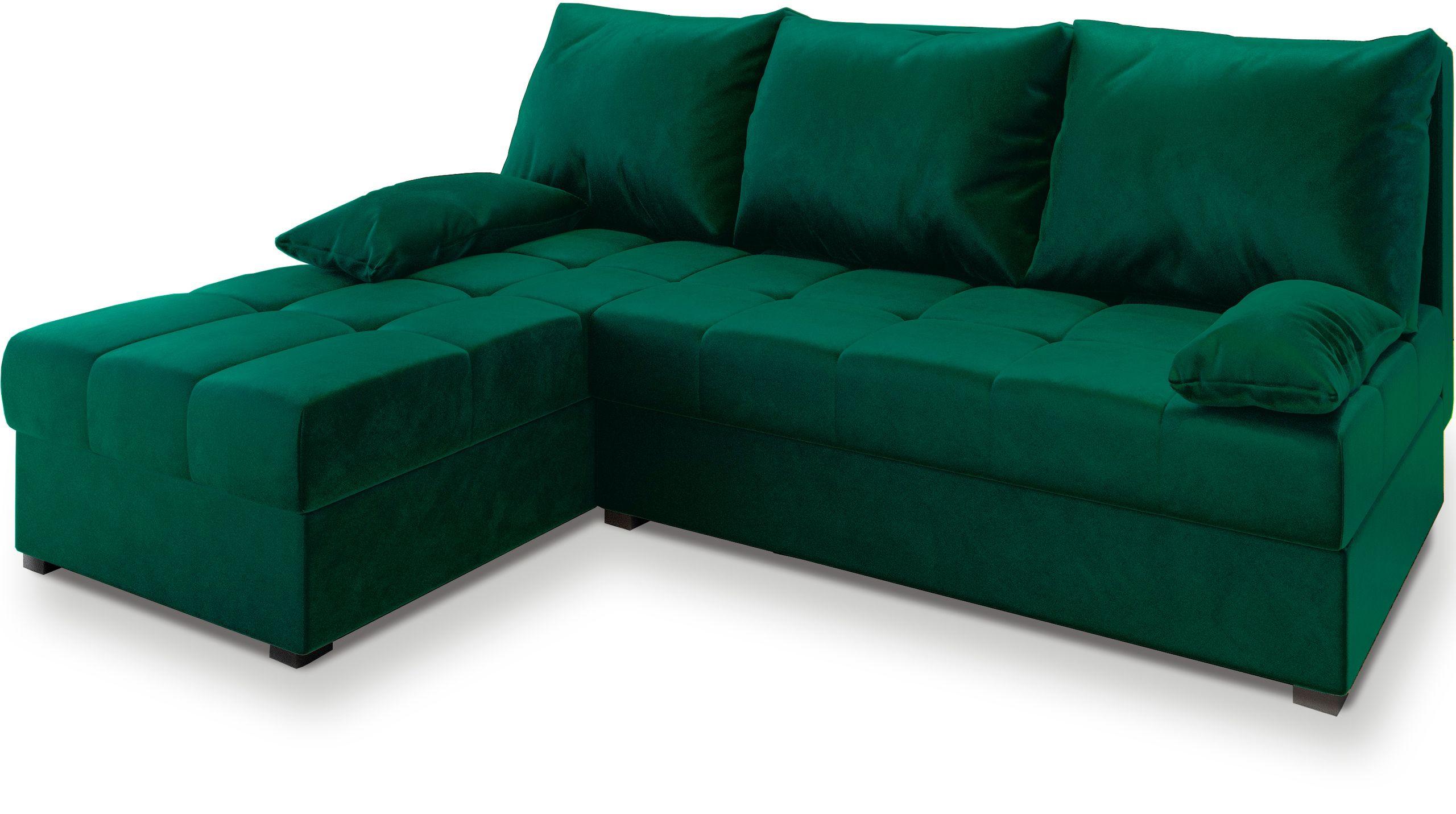 ECKSOFA RITA Grün Plüsch-Stoff mit Schlaffunktion - Grau/Grün, Holz/Kunststoff (200/141cm) - MASSENO