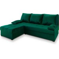 ECKSOFA RITA Grün Plüsch-Stoff mit Schlaffunktion - Grau/Grün, Holz/Kunststoff (200/141cm) - MASSENO