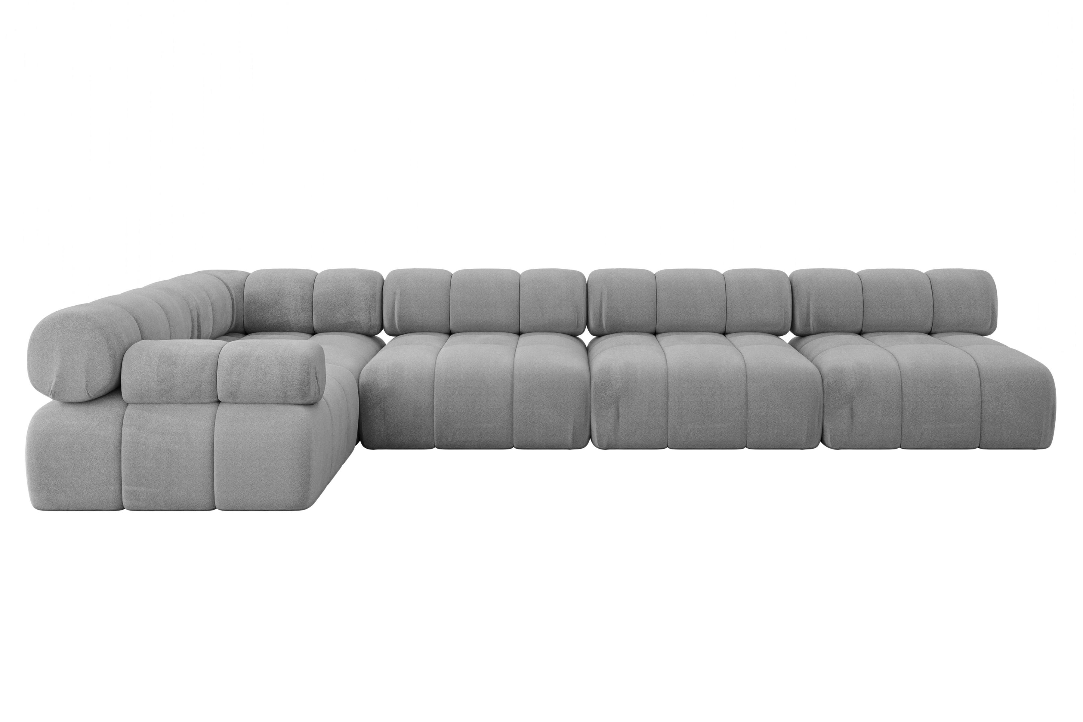 ECKSOFA modulares Sofa Mende-L3 - 380x190x70 cm Hellgrau Velours - Hellgrau, Holzwerkstoff/Textil (380/190cm) - ALTDECOR