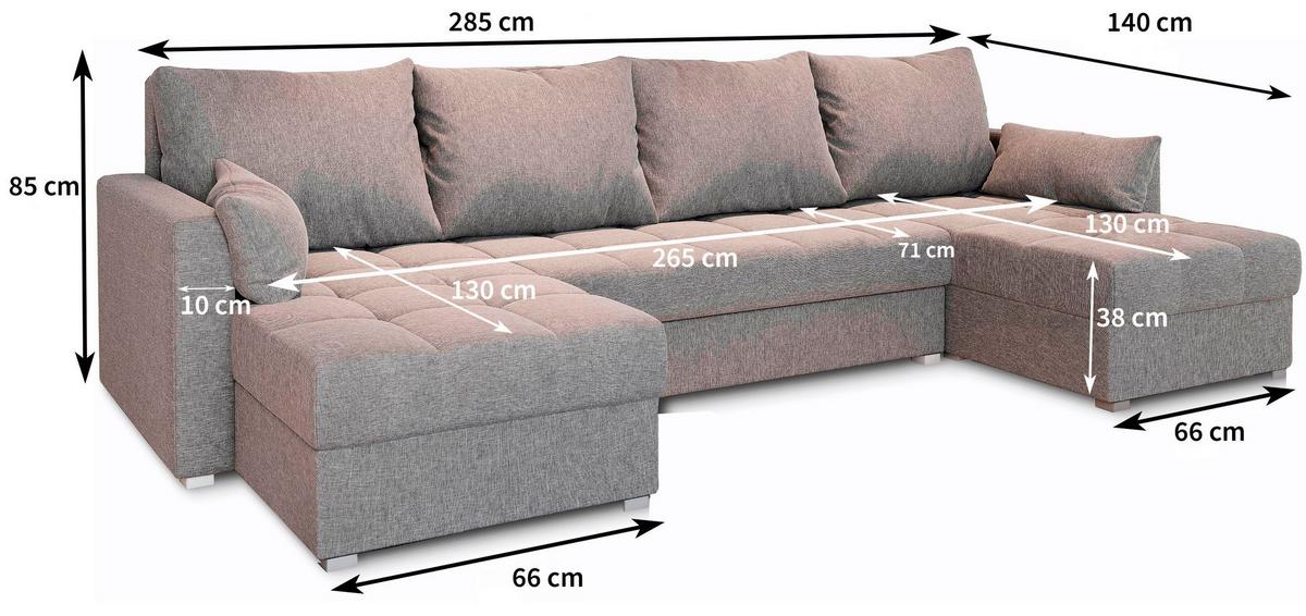 WOHNLANDSCHAFT NAKO Hellgrau Plüsch-Stoff mit Schlaffunktion - Hellgrau/Grau, Holz/Kunststoff (285/85/140cm) - MASSENO